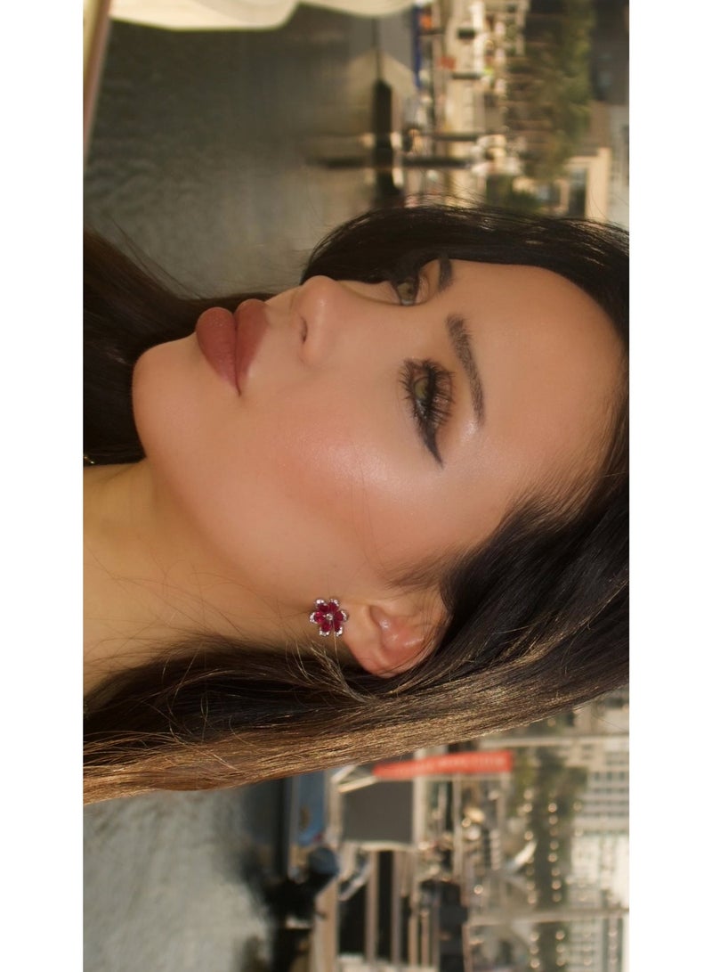1une S925 Earrings ''MAGIC' Flower Pink Zirconia Stones - Image 2